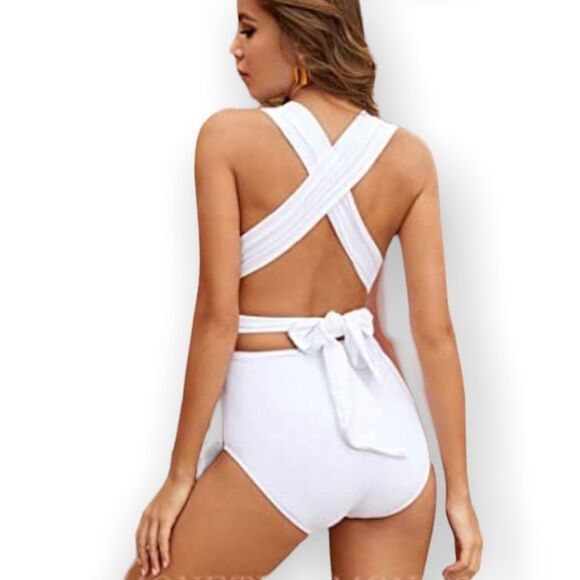 ZOMONETI White One Piece Swimsuit - Picture 8 of 9